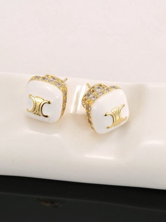 0347962--CelinePiercingEarring  Celine square stud earrings, classic gold